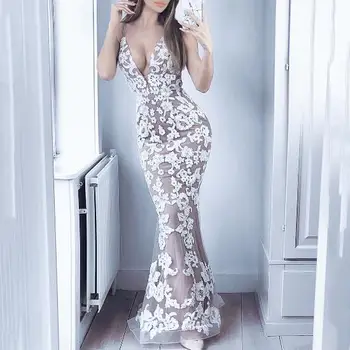 

Celebrity v-neck strap lace sleeveless lace gauzy sexy evening party low bosom backless lady bandage long dress wholesale