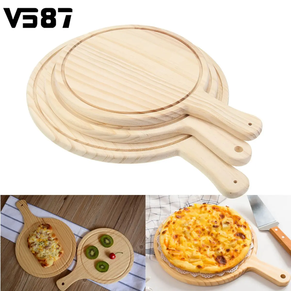 Buy New Wood Pizza Pan Tray Wooden Paddle Peel Plate Pie Serving Board Pancake