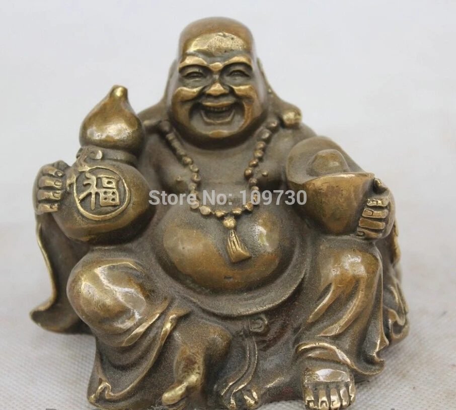 

bir 001254 Tibet Buddhism Bronze Gourd Yuanbao Happy Laugh Maitreya Buddha Statue