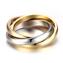 Кольца из нержавеющей стали три цвета тройной переплетенный прокатки классические кольца наборы для женщин Свадебные помолвки женские украшения для пальцев