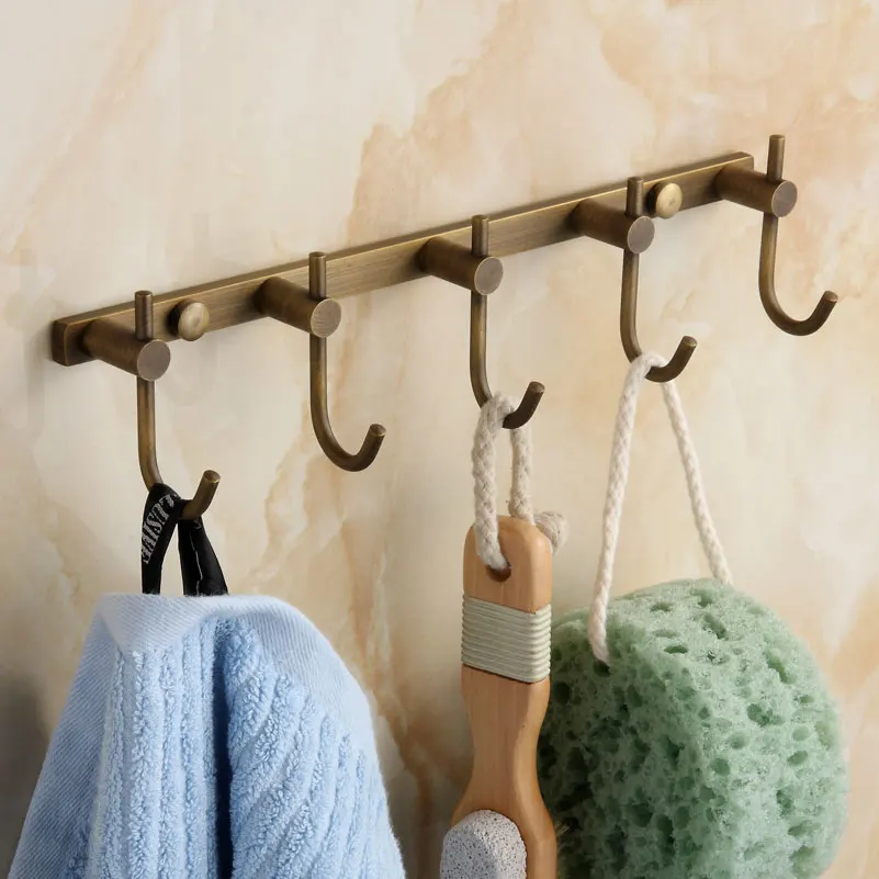 Brushed antique bathroom line hook robe coat hanger for bathroom towel and accessories 5 hangers