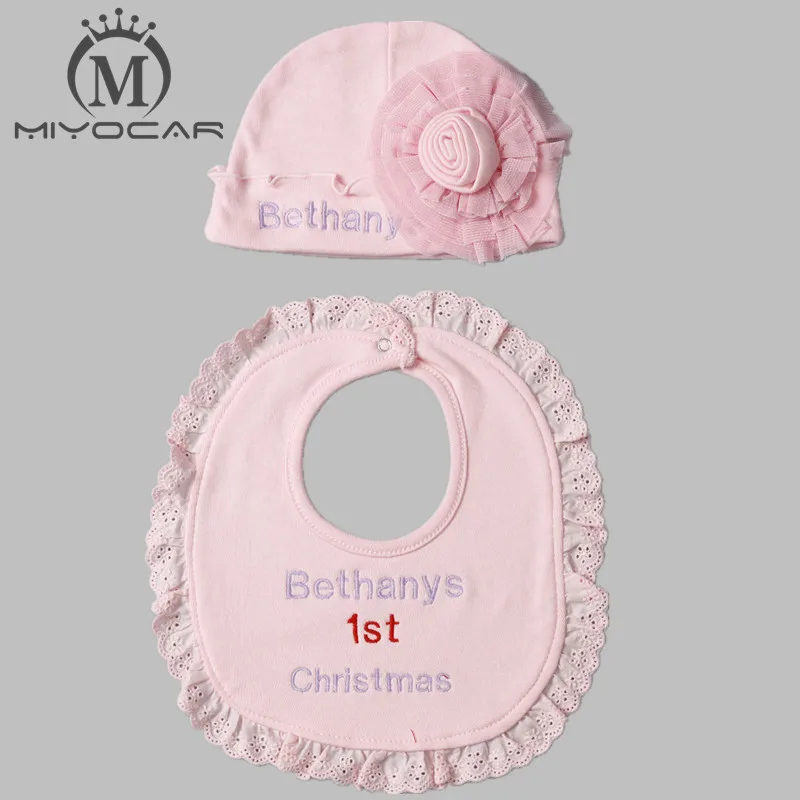 

MIYOCAR any name Any name pink Baby hat baby bib christmas hat cotton princess bib and hat set baby christmas gift