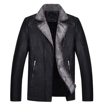 

2017 New Leather Jacket Men Plus Velvet Warm Leather With Fur Winter Fashion Locomotive Style Man Jacket Solid Turn Collar Coat
