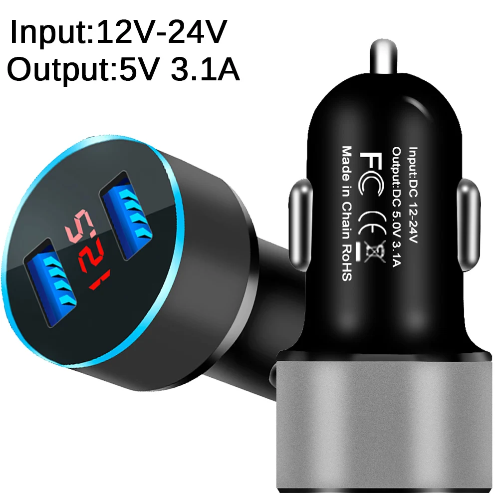 Universal Dual Usb Car Charger 5V 3.1A With LED Display Phone Car-Charger for Xiaomi Samsung S8 iPhone X XS 8 Plus Tablet etc