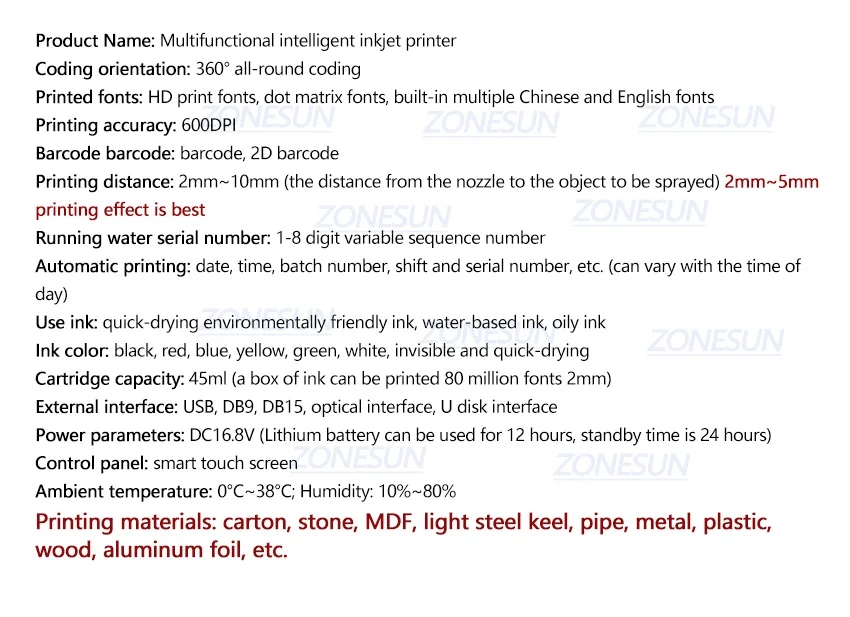 ZONESUN ручной Интеллектуальный струйный принтер, кодирующая машина, машина для кодирования штрих-кодов, производитель этикеток для промышленной даты