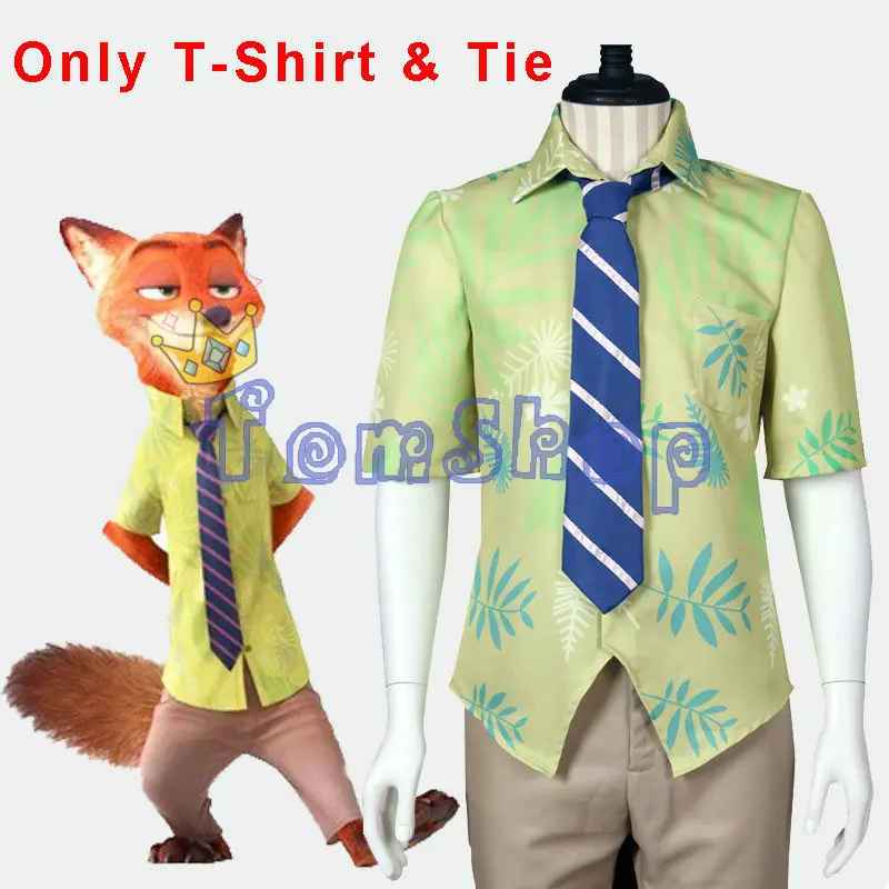 

Zootopia Fox Nick Wilde Cosplay Print Short Sleeves Shirt And Tie Halloween Fancy Party Costumes Custom Size