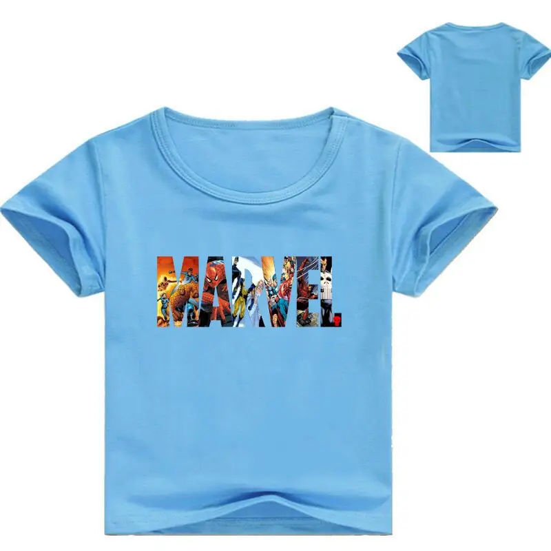 Лето Marvel мультфильм принт дети забавная футболка для маленьких девочек лето хлопок футболка с коротким рукавом Мальчики Повседневная одежда e545