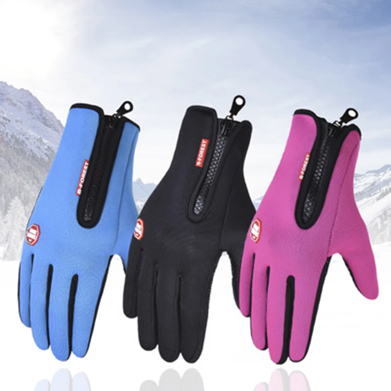 

Updated Winter Gloves Climbing Ski Anti Slip Windproof Thermal Warm Touchscreen Breathable Winter Men Women Black Zipper Gloves