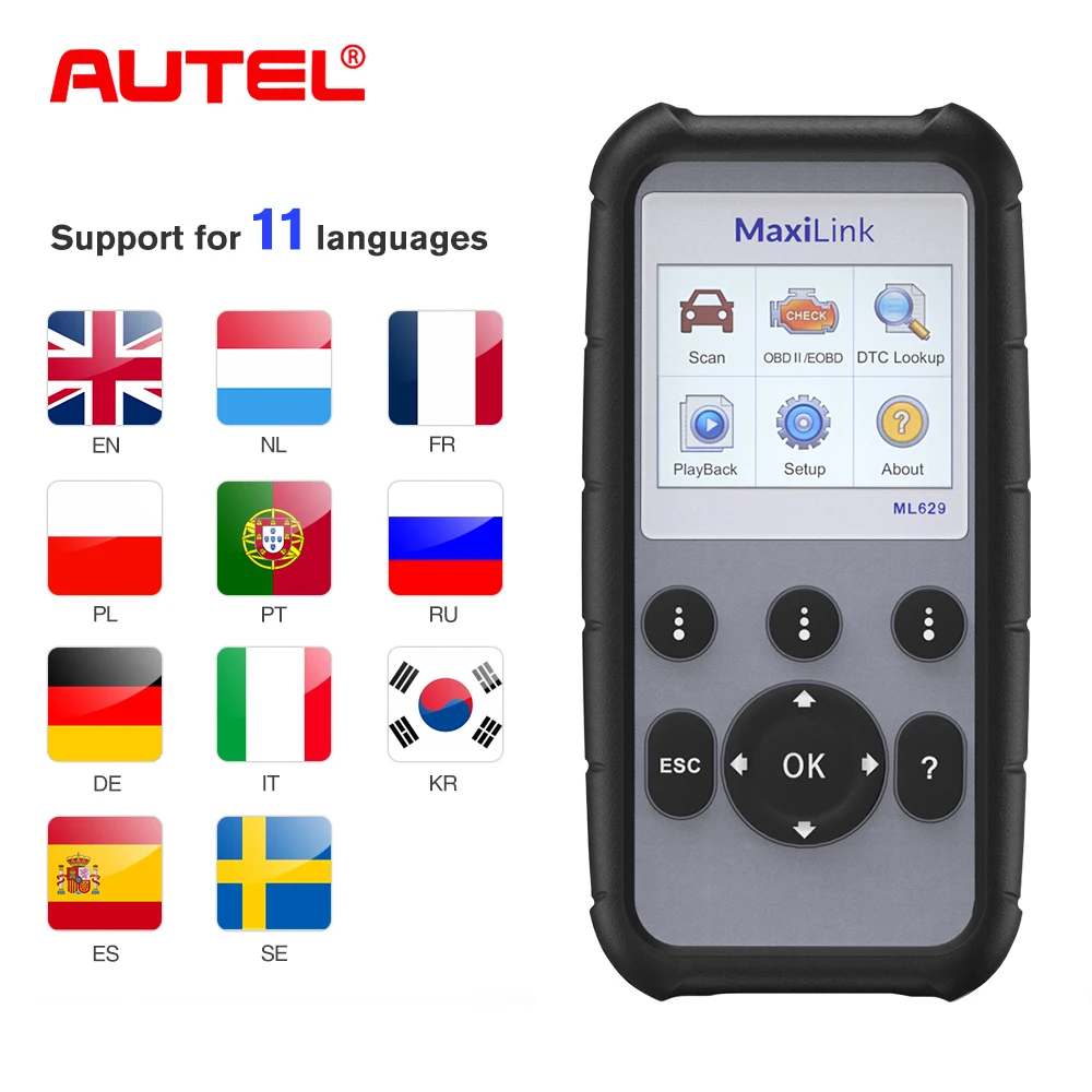 Autel ML629 CAN OBD2 автомобильный диагностический инструмент сканер считыватель кодов+ ABS/SRS автоматический диагностический инструмент сканер OBD2 автоматический сканер