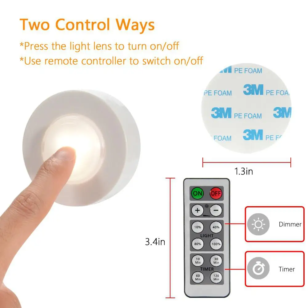 Пакет беспроводной светодиодный шайба свет набор с диммером и таймером батарея питание свет с пульт ДУ, совместимый для Кухня Кабинет