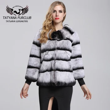 

High Quality Hot Sell Natural Rabbit Fur Coat Chinchilla Rex Rabbit Fur with Collar Outwear Coats Free Shipping BF-C0072