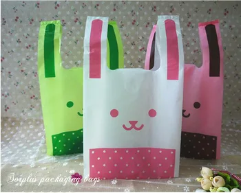 

100pcs/lot 25*45*11cm Supermarket Lovely Long Ears Rabbit Plastic Shopping HandBag ,Jewelry Packaging Bags,Pretty Plastic bags