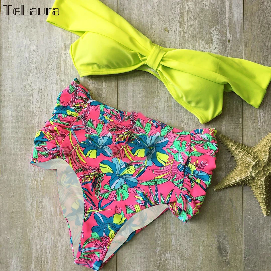 

2019 New Sexy High Waist Bikini Swimwear Women Swimsuit Push Up Bathing Suit Biquini Bandeau Swimwear Female Print Beach Wear