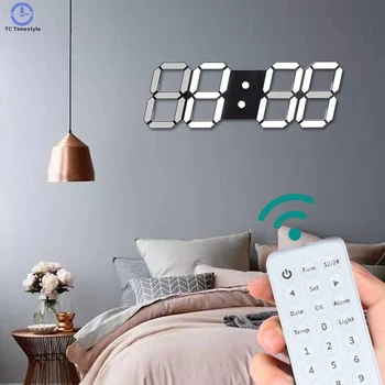 

3d Led Wall Clock 44cm Large Watch Digital Remote Control Alarm Clocks Temperature Date Electronic Nightlight Countdown Decor