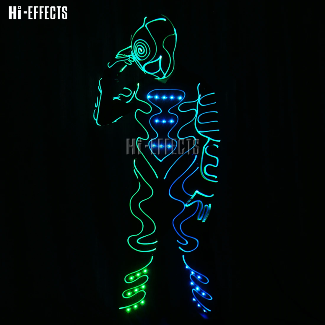Cheap LED EL Wire light up clothing men costume DJ nightclub party clothing led glowing lights robot suits stage show costume