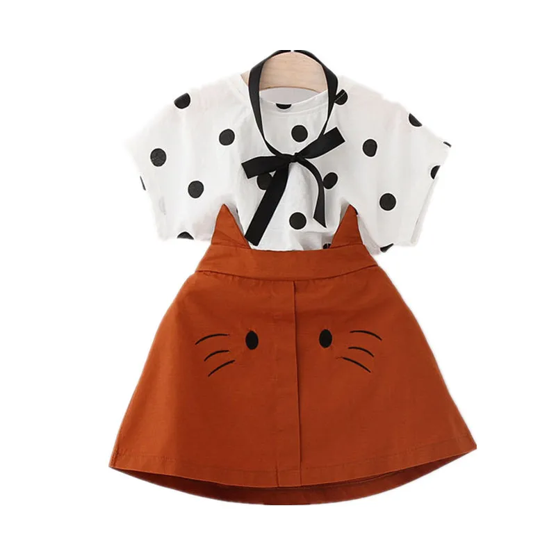 

Girls Summer Clothes Wave Point Cartoon Skirt Teen Clothes Bow Girls Clothing Fashion Boutique Outfits Enfant Garcon Kids Sets
