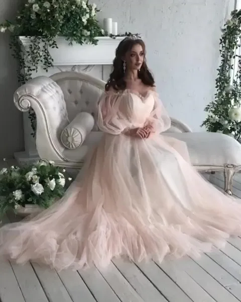 Элегантное вечернее платье с длинным рукавом, милое ТРАПЕЦИЕВИДНОЕ официальное женское длинное Тюлевое розовое вечерние размера плюс, кружевные платья для выпускного вечера в Дубае