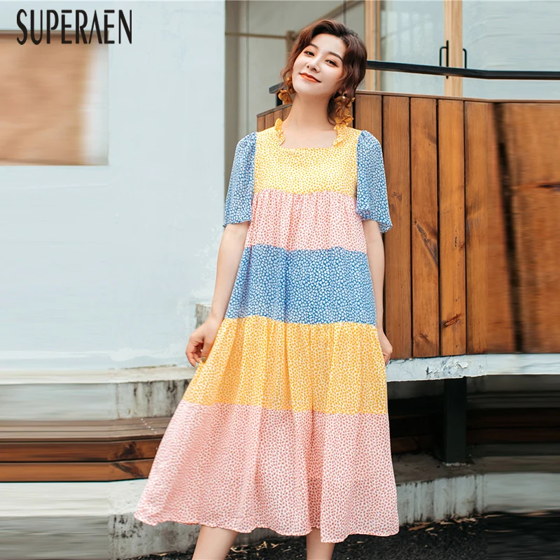 

SuperAen Fashion Dress Female Half Sleeve Summer New 2019 Women Dress Korean Style Print Cotton Casual Women Clothing
