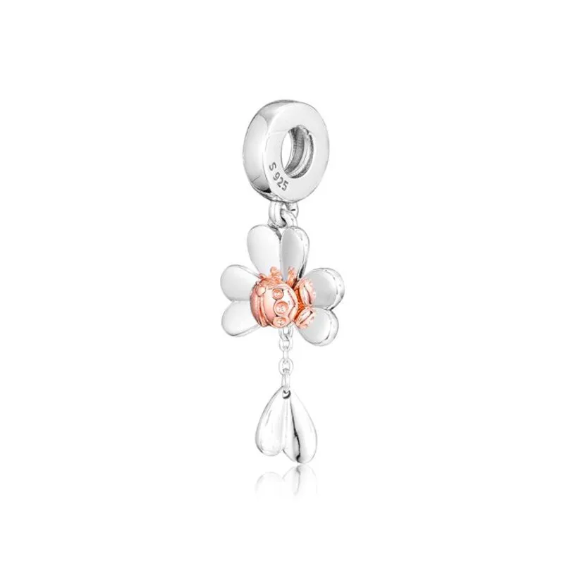 

Fashion Silver Clover And Ladybug Dangle Charm Fits Pandora Bracelets Original 925 Sterling Silver Bead DIY Jewelry 2019 Spring