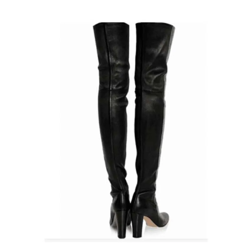 Muslo pink Alta Feminino Botas Black Invierno La Chunky 2018 Suede black Leather Talones Sapato Rodilla Zapatos Calidad Suede Sobre Zipper Otoño Mujer zzUqOZ