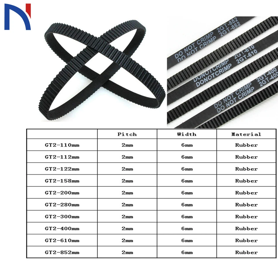 96mm GT2 Closed Timing Belt 6 mm Wide 2 pieces each
