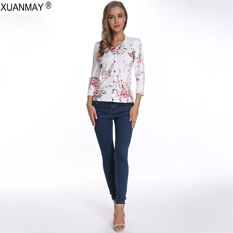 

Brand design Spring Women's Cardigan sweater Floral Pattern Knit sweater Cardigan Elegant ladies knit Button Cardigan sweater