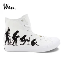 Вэнь Белая обувь дизайн Ручная роспись человеческого развития парусиновые кроссовки женские мужские веревки Soled персонализированные плимсоллы на плоской подошве