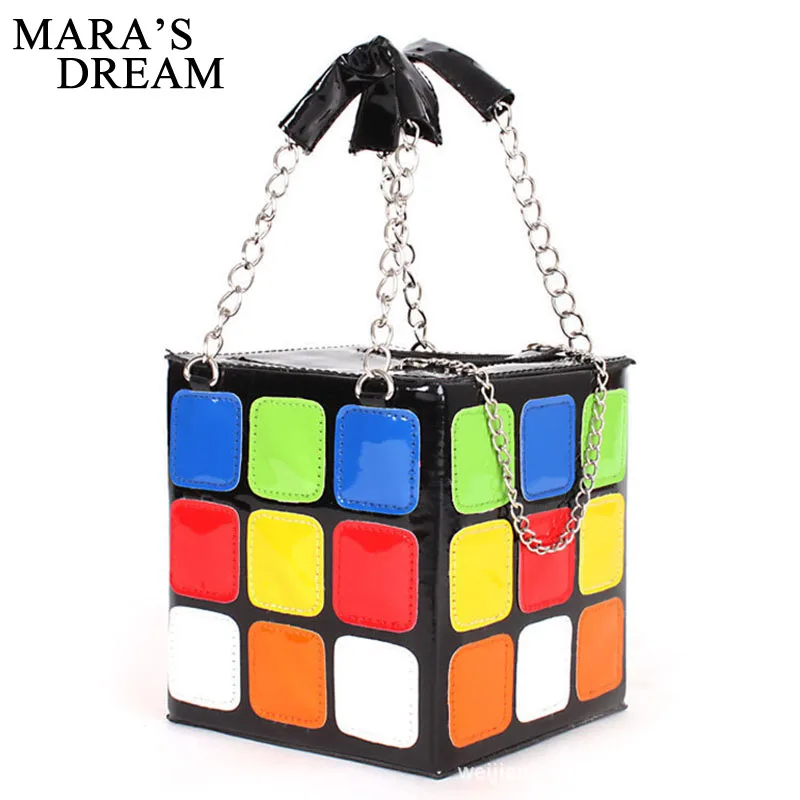

Mara's Dream 2018 Super Quality PU Leather Fashion Casual Colorful Love Cube Bag Phone Purse Stereotypes Small Square Bags