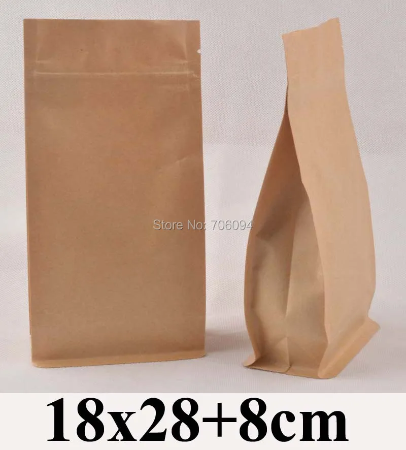 

80PCS 18*28+8cm Flat bottom standup ziplock kraft bag 7.1''*11'' side gusset zipper kraft bag coffee tea nut kraft paper bag