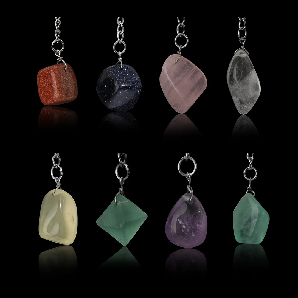 

Unisex Fashion Natural Crystal Stone Keychain Pendant Geometry Keyring car Bag key-chains Men Women's Silver Jewelry Great Gift