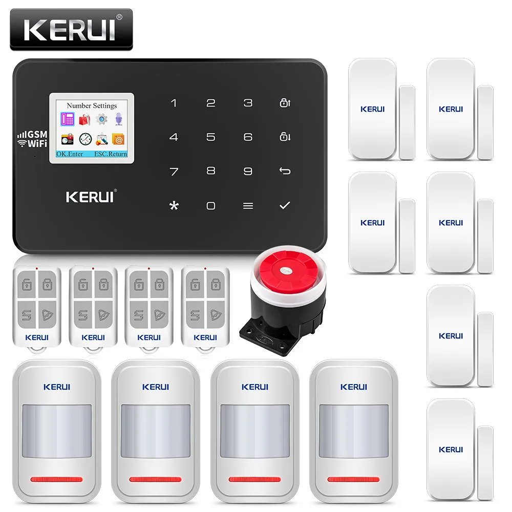 Продажа Оригинальный KERUI wifi GSM охранная сигнализация система SMS приложение управление домашний PIR детектор движения датчик двери сигнализация детек...