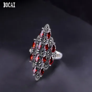 

Thai silver handmade jewelry real 925 sterling silver new opening women's natural pomegranate red ring