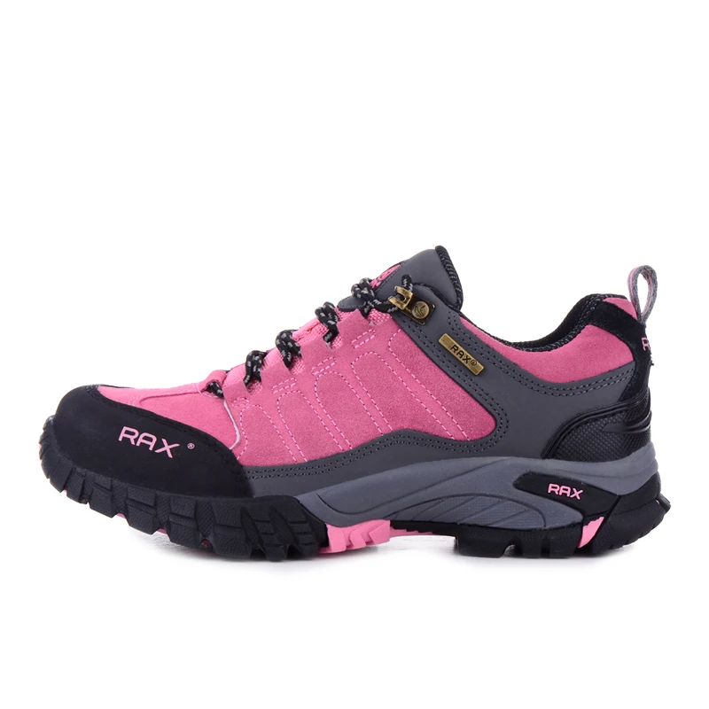 Rax мужчины водонепроницаемый кожаный противоскользящие кроссовки мужчины открытый trail кемпинг восхождение альпинизм охота обувь трекинговые ботинки для туризма мужские43-5c307 - Цвет: pink 340