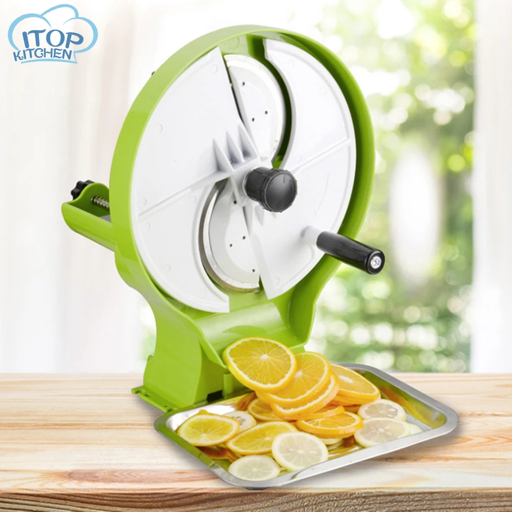 

Commercial Fruit cutter Multi-function Slicer Manual Lemon Slicer 0.8-8 MM Thickness with 3 inlet Vegetable Fruit Gadget