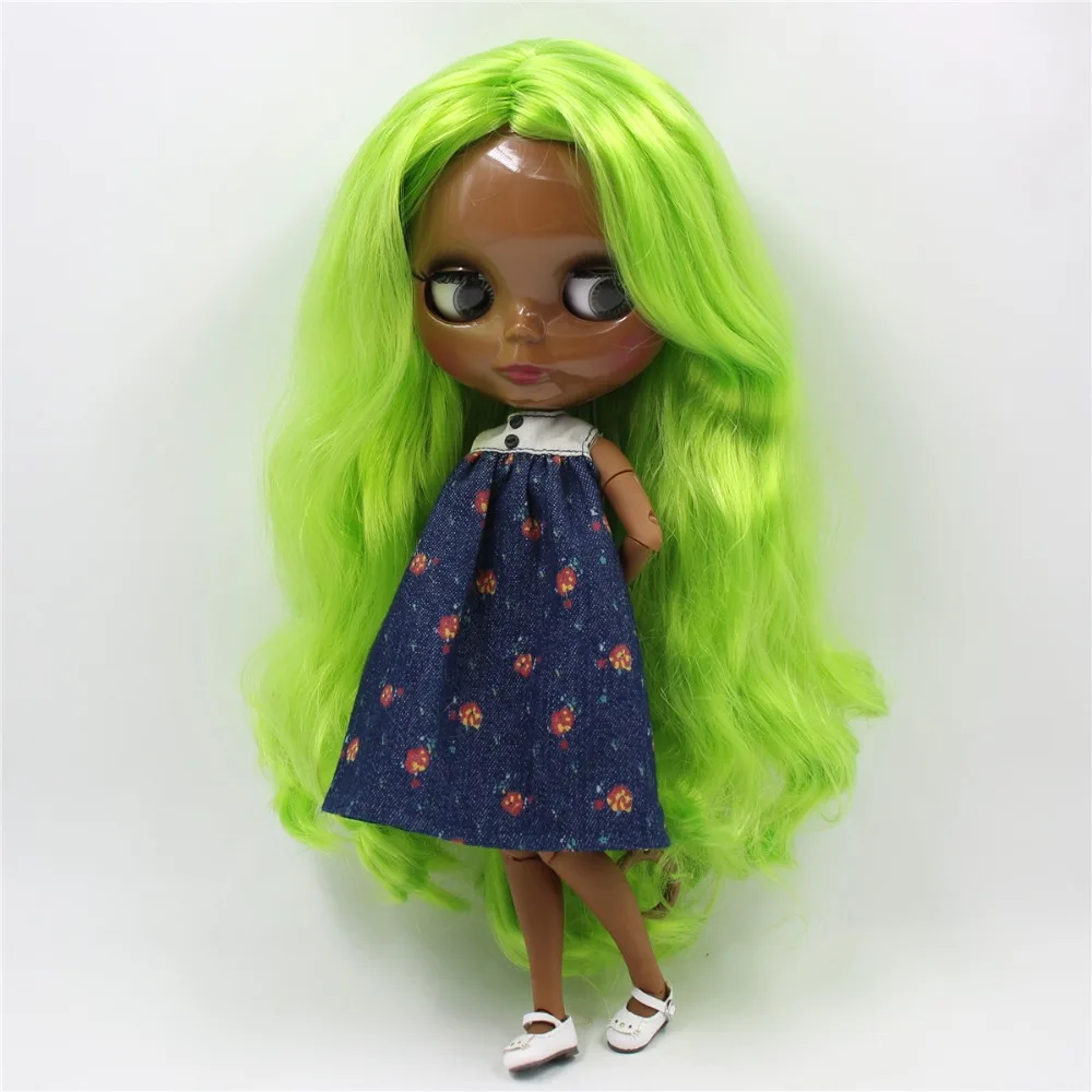 Neo Blythe Doll with Green Hair, Black Skin, Shiny Cute Face & Factory Jointed Body 2