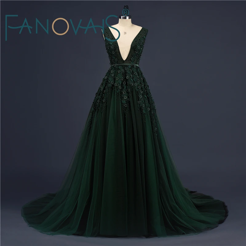 

Dark Green Sexy Lace Prom Dresses Vestido de Novia Beads Luxury Evening Party Dresses Robe de Soiree Kafatan Special Occasion