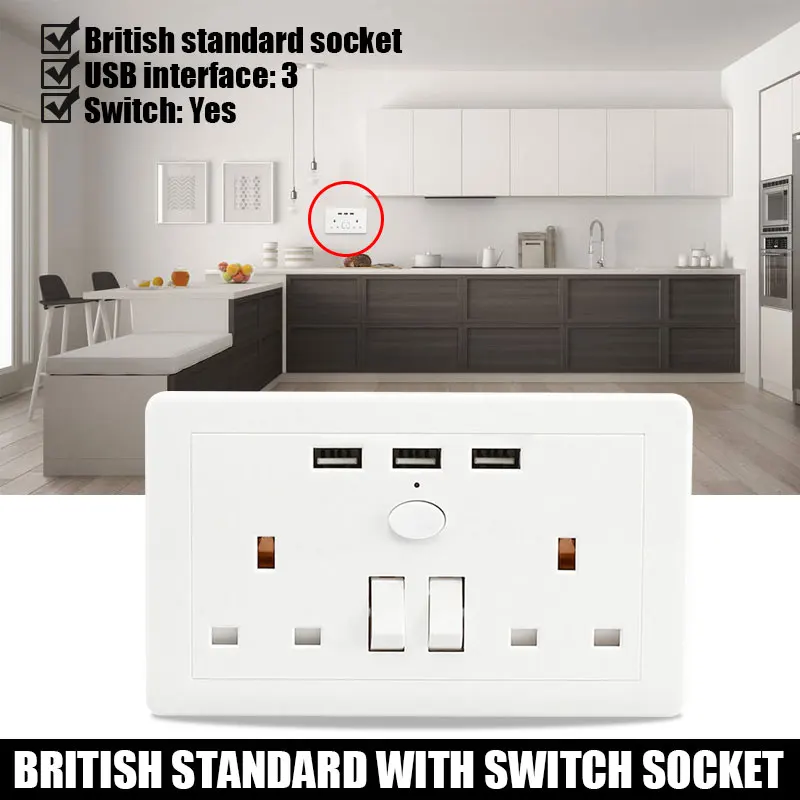 

Wall Charger 2 Gang Wall Charger Home Electrical 146 3USB White Wall Socket Smart Charger
