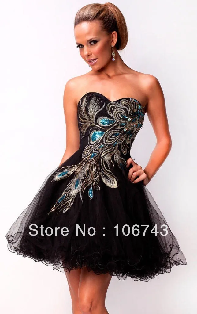

free shipping best seller black dresses new fashion 2013 tulle Sexy ombre vestidos formales short embroidery Cocktail dresses