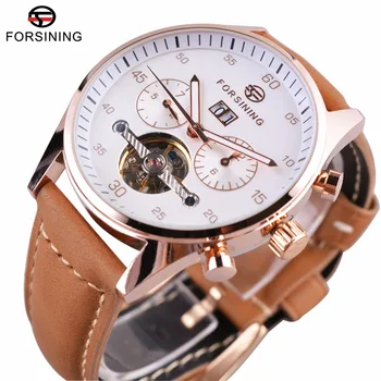 Forsining 2016 British Fashion Style High Grade Suede Strap Mens Watches Top Brand Luxury Tourbillion Automatic Watch Clock Men