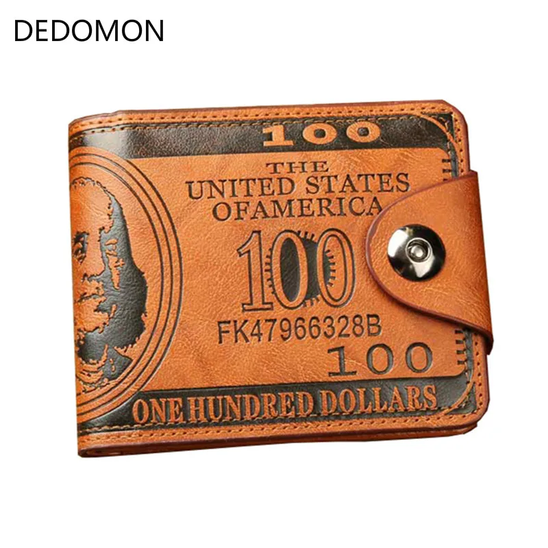

PU Leather Small Short Hasp Men Wallets Dollar Pattern Famous Brand For Credit Cards Holder Coin Pocket