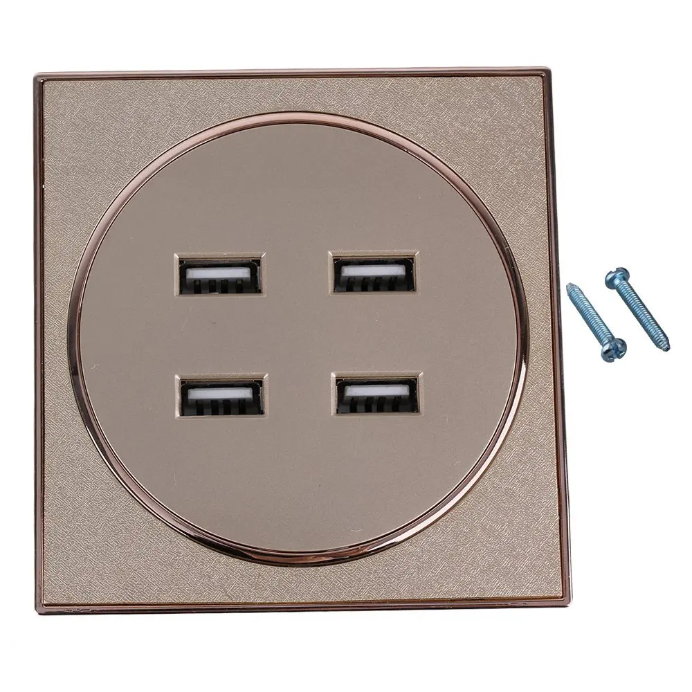 86x86x32mm Gold Square AC110 250V 4 USB Port Wall Socket Charger AC