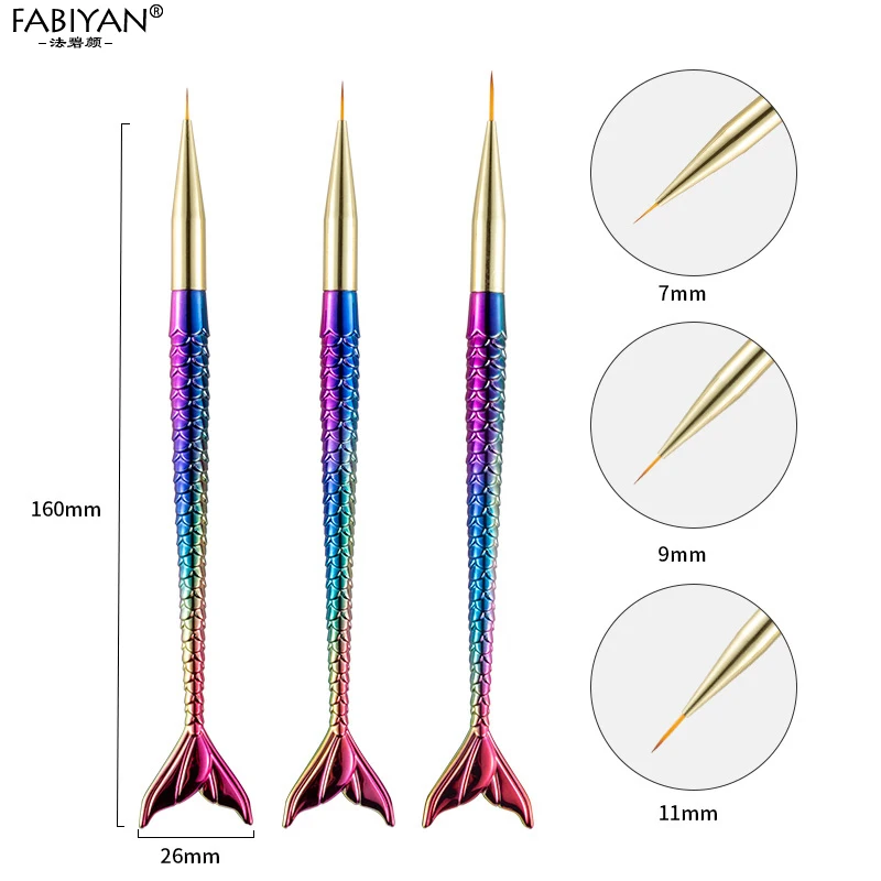 Дизайн ногтей кисть-белые полоски фасона «рыбий хвост» градиент перо Дизайн наконечник для рисования Рисование маникюрный акриловые УФ гель лак для ногтей Инструменты 7/9/11 мм - Цвет: one set