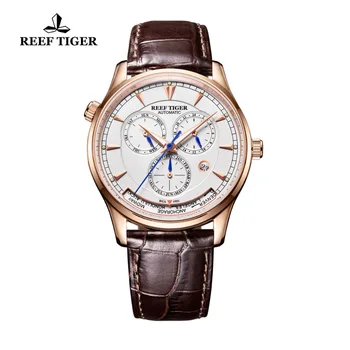 

Reef Tiger Top Brand Luxury Watches Waterproof Automatic Mechanical Men Watches Brown Leather Strap Relogio Masculino RGA1951