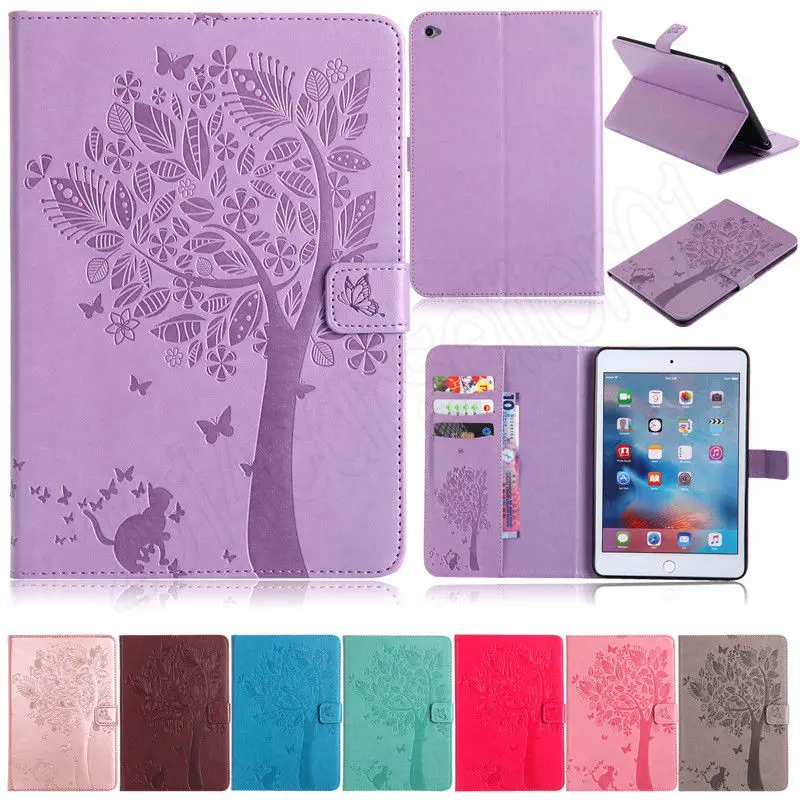 

Embossed Case for ipad 9.7 2018 2017 A1288 A1823 Cat Tree PU Leather Stand Case with Auto Wake/Sleep Smart Cover