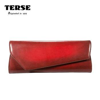 

TERSE New Women`s Purse Italian Genuine Leather Portfolio Envelope Long Wallet Evening Clutch Bag Custom Red Purple Color 166