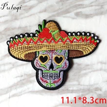 Pulaqi Straw Hat Skull Patch DIY Embroidery Iron On Punk Patches Rock Stripe Patch For Vikings Clothes Sticker T-shirt Applique stripe pattern patch t shirt