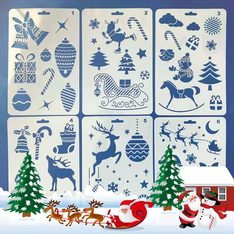 

1Pcs Merry Christmas Painting Template Bullet Xmas Deer Tree Scrapbooking DIY Cards Office School Supplies