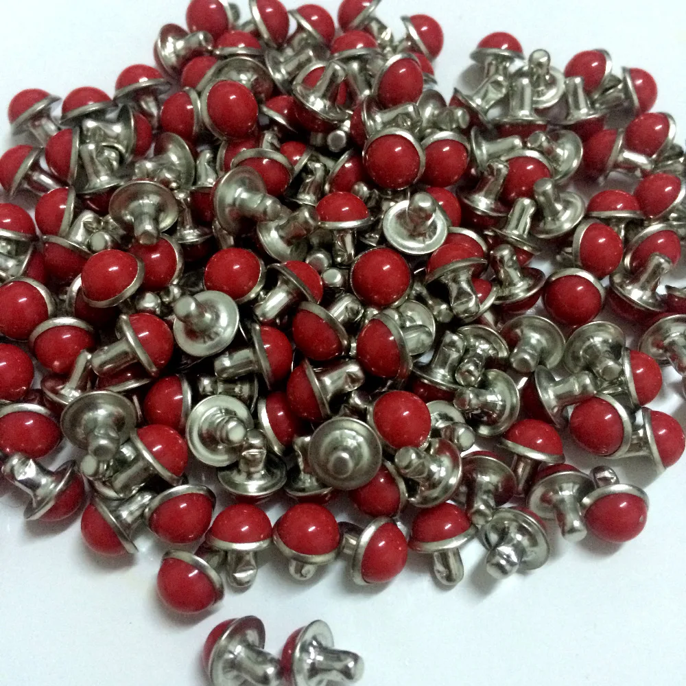 100pcs 6.5MM Round Dark Red Acrylic Bag Belts Rivets Punk Rock Spike