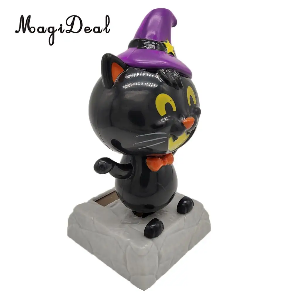 Adorable Dancing Cat with Witch Hat Statue Figure, Plastic Bobbleheads Doll, Home Office Car Dashboard Ornament