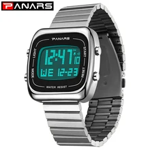 PANARS Sports Digital Watches Men Business Square Retro Waterproof Count Down Timer Digital Stopwatch Clock g Watch Shock Gold